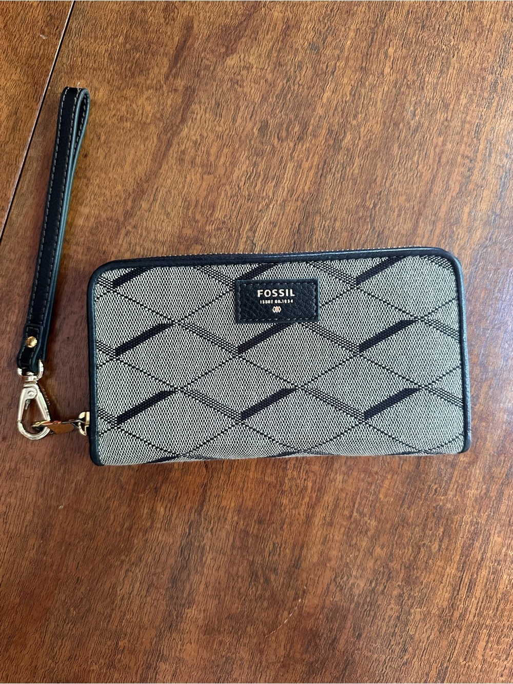 Fossil Sydney Zip Around Wristlet Wallet Black Tan EUC